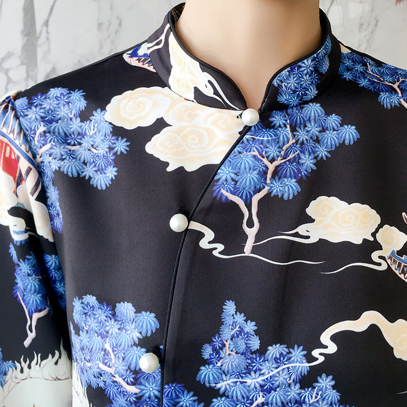 3/4 Sleeve Mandarin Collar Retro Japanese Kimono Style Blouse