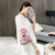 Camicia da donna in stile cinese con maniche alla coreana con ricamo floreale