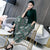 Cuello mandarín 3/4 manga Cheongsam Top Harem Pantalones Traje de mujer