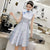 Abito cinese in tulle con ricamo floreale superiore cheongsam