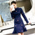 Long Sleeve Floral Embroidery Knee Length Cheongsam Chinese Dress