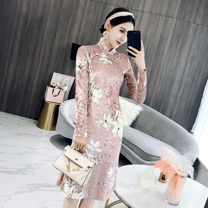Long sleeve cheongsam dress online