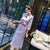 Knee Length Stripes Pattern Modern Cheongsam Chinese Dress