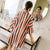 Girl Portrait & Stripes Pattern Kimono Sleeve Chinese Blouse