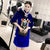 Half Sleeve Key Hole Neck Velvet Modern Cheongsam Chinese Dress