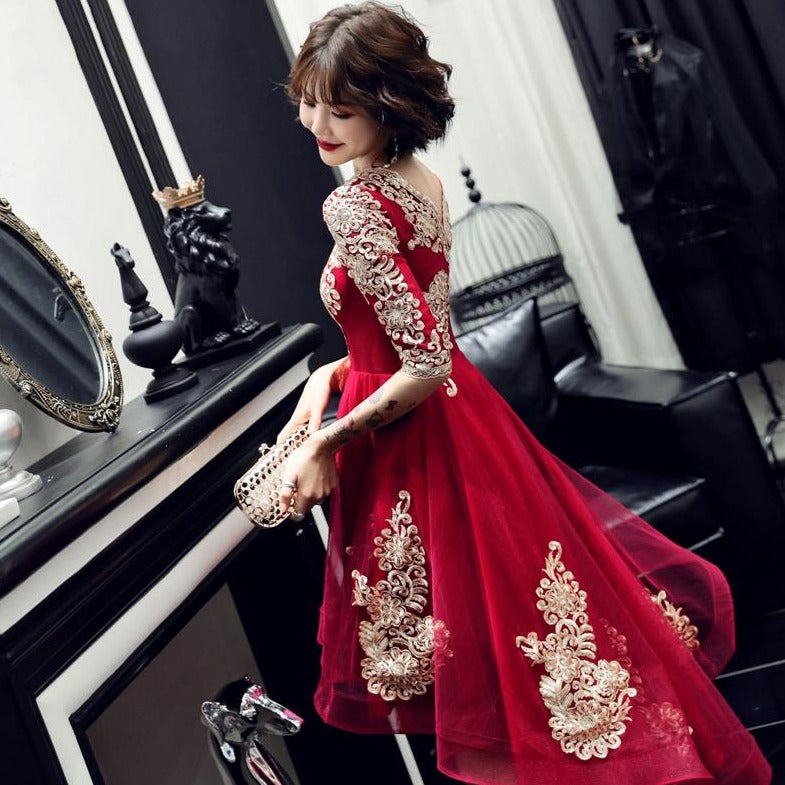 Empire Waist Floral Appliques Tulle Skirt Chinese Wedding Party Dress Empire Waist Floral Appliques Tulle Skirt Chinese Wedding Party Dress