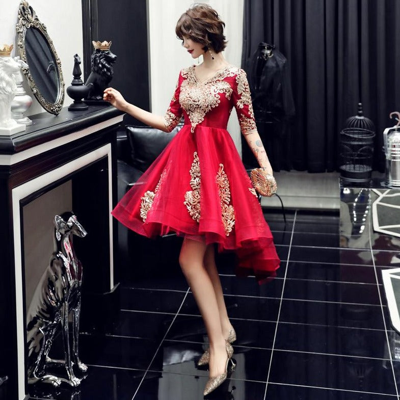 Empire Waist Floral Appliques Tulle Skirt Chinese Wedding Party Dress Empire Waist Floral Appliques Tulle Skirt Chinese Wedding Party Dress
