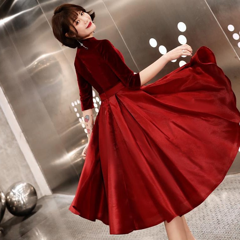 Samt IDREAMMART mit Faltenrock mit – Kleid aus V-Ausschnitt Chinesisches