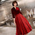 V Neck Velvet Top Pleated Skirt Chinese Dress
