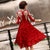 V Neck Top Pleated Skirt Chinese Wedding Party Dress with Tassels