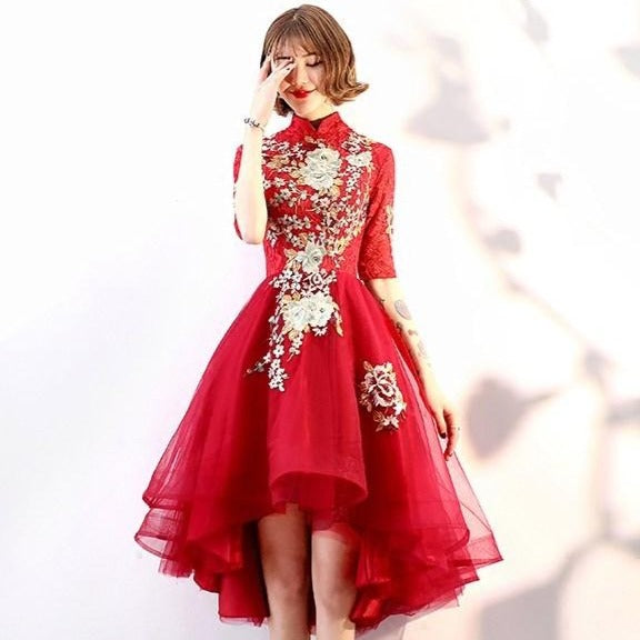 Floral Embroidery Tulle Skirt Chinese Stylee Lace Dovetail Dress