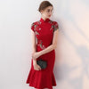 Broderie florale Cheongsam Top Jupe à volants Robe de soirée de mariage chinoise