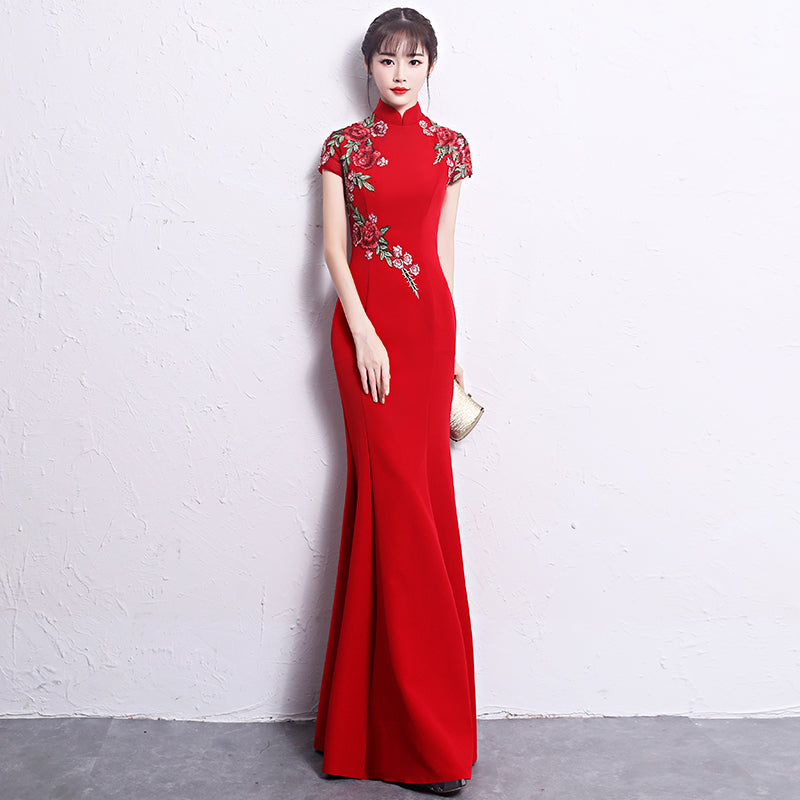 Vestido fiesta boda chino con bordado floral Cheongsam Top – IDREAMMART