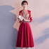 3/4 Sleeve V Neck Floral Embroidery Short Chinese Wedding Party Dress