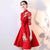 Pleated Skirt Short Chinese Wedding Party Dress with Phoenix Appliques