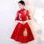 Pleated Skirt Short Chinese Wedding Party Dress with Phoenix Appliques