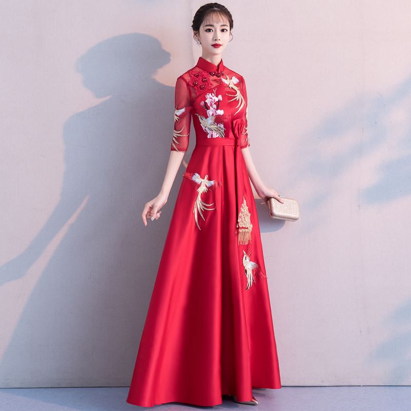 Falda plisada Vestido largo de de bodas chino con apliques de P – IDREAMMART