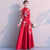 Pleated Skirt Long Chinese Wedding Party Dress with Phoenix Appliques