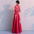 Pleated Skirt Long Chinese Wedding Party Dress with Phoenix Appliques