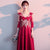 Floral Embroidery V Neck Pleated Skirt Chinese Wedding Party Dress