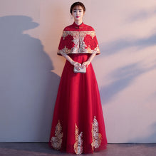 Blumenstickerei Bolero Top Tüllrock Chinesisches Hochzeitskleid - Burgundy / XS