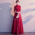 High Collar Half Sleeve Floral Sequins Chinese Wedding Party Dress