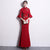 Rüschenärmel Blumenstickerei Cheongsam Top Meerjungfrau Chinesisches Hochzeitskleid