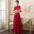 Floral Embroidery Mandarin Collar Pleated Skirt Oriental Evening Dress with Tassels