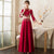 Floral Embroidery Mandarin Collar Pleated Skirt Oriental Evening Dress with Tassels