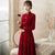 Long Sleeve Mandarin Collar Floral Velvet Oriental Evening Dress
