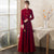 Long Sleeve Mandarin Collar Floral Velvet Oriental Evening Dress