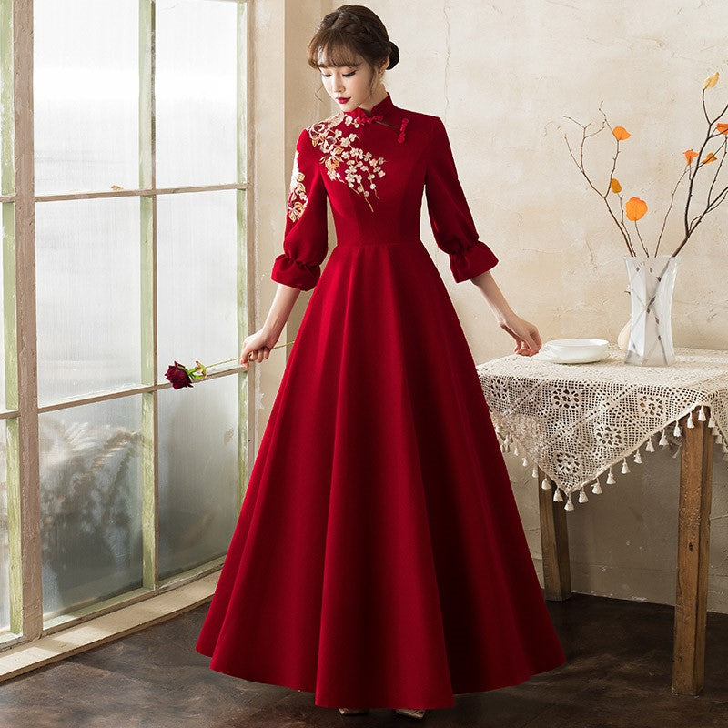 long dress embroidery Light Green A-Line Long Prom Dress With Embroidery