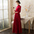 Floral Embroidery Long Sleeve Mandarin Collar Oriental Evening Dress