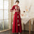 Floral Embroidery Applique Half Sleeve Mandarin Collar Oriental Evening Dress