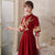 Bird & Floral Embroidery Velvet Oriental Evening Dress with French Cuff