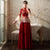 Floral Embroidery Lace Trumpet Sleeve Velvet Oriental Evening Dress