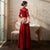 Floral Embroidery Lace Trumpet Sleeve Velvet Oriental Evening Dress