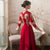 Floral Embroidery V Neck Velvet Oriental Evening Dress with French Cuff