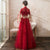 Floral Embroidery Lace Trumpet Sleeve Velvet Oriental Evening Dress
