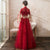 Floral Embroidery Lace Trumpet Sleeve Velvet Oriental Evening Dress