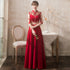 Floral Embroidery 3/4 Sleeve A-Line Velvet Oriental Evening Dress
