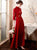 Floral Embroidery 3/4 Sleeve Open Front Velvet Oriental Evening Dress