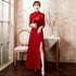 Floral Embroidery 3/4 Sleeve Open Front Velvet Oriental Evening Dress
