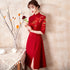 Floral Embroidery Half Sleeve Knee Length Velvet Oriental Evening Dress