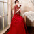 Floral Embroidery 3/4 Sleeve Full Length Velvet Oriental Evening Dress