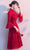 Floral Lace Trumpet Sleeve Tea Length Oriental Evening Dress