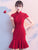 Cap Sleeve Floral Lace Knee Length Mermaid Oriental Evening Dress