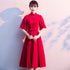 Floral Lace Top Pleated Skirt Tea Length Oriental Evening Dress