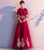 Floral Lace Trumpet Sleeve Full Length Oriental Evening Dress with Tulle Skirt