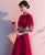 Floral Lace Trumpet Sleeve Tea Length Oriental Evening Dress with Tulle Skirt